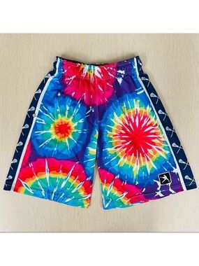Lacrosse Unlimited Shorts Mens Small Tie Dyed Lax Rainbow Navy Blue White Summer